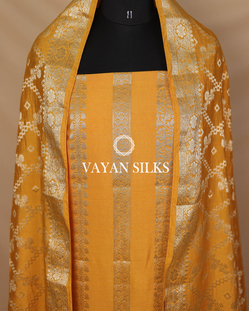 Mustard Moonga Silk Unstitched Suit Set