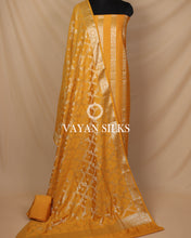Load image into Gallery viewer, Mustard Moonga Silk Unstitched Suit Set