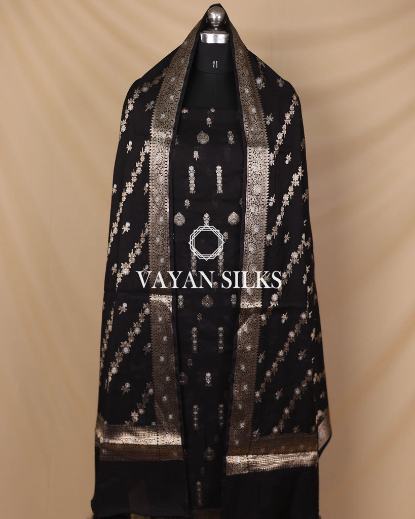 Black Moonga Silk Unstitched Suit Set