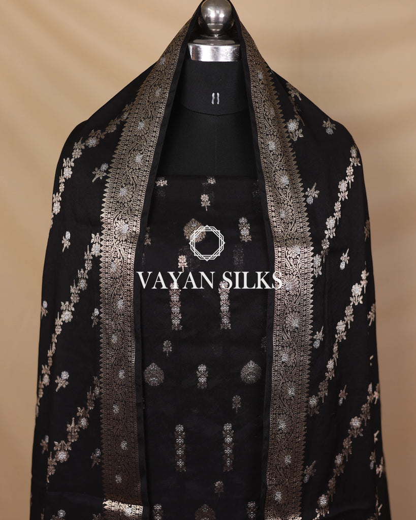 Black Moonga Silk Unstitched Suit Set