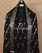 Load image into Gallery viewer, Black Moonga Silk Unstitched Suit Set