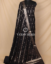 Load image into Gallery viewer, Black Moonga Silk Unstitched Suit Set