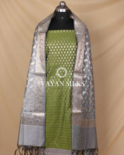 Load image into Gallery viewer, Olive Green Grey Cotton Silk Unstitched Suit Set