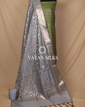 Load image into Gallery viewer, Olive Green Grey Cotton Silk Unstitched Suit Set