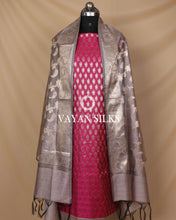 Load image into Gallery viewer, Dark Pink Grey Cotton Silk Unstitched Suit Set