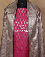 Load image into Gallery viewer, Dark Pink Grey Cotton Silk Unstitched Suit Set