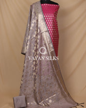 Load image into Gallery viewer, Dark Pink Grey Cotton Silk Unstitched Suit Set