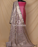 Dark Pink Grey Cotton Silk Unstitched Suit Set