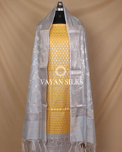 Load image into Gallery viewer, Yellow Greyish Blue Cotton Silk Unstitched Suit Set