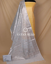 Load image into Gallery viewer, Yellow Greyish Blue Cotton Silk Unstitched Suit Set