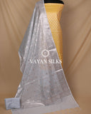 Yellow Greyish Blue Cotton Silk Unstitched Suit Set