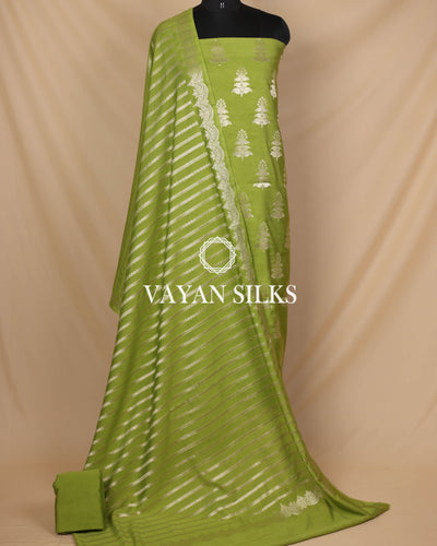 Olive Green Moonga Silk Unstitched Suit Set