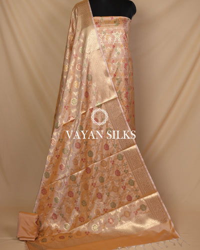 Peach Banarasi Silk Unstitched Suit Set