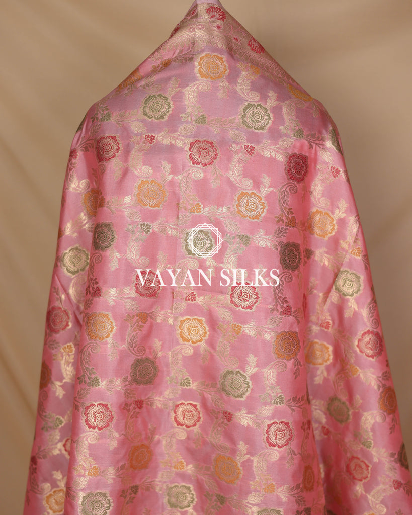 Pink Banarasi Silk Unstitched Suit Set