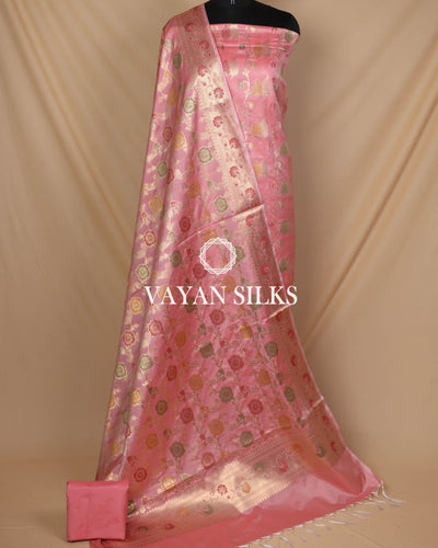 Pink Banarasi Silk Unstitched Suit Set