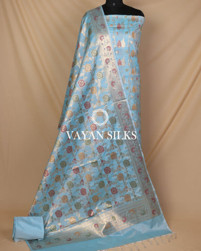 Sky Blue Banarasi Silk Unstitched Suit Set