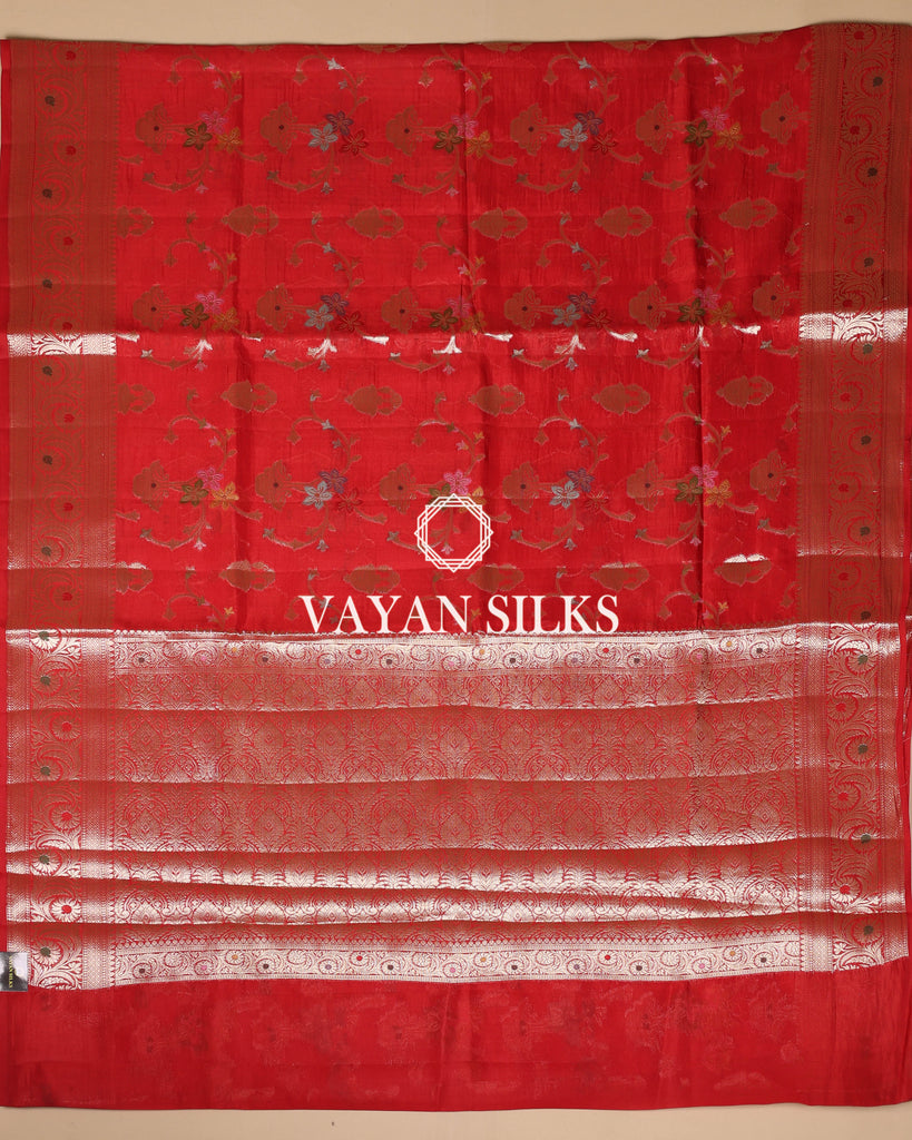 Red Pure Dupion Katan Silk Saree
