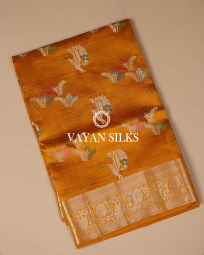 Orange Pure Dupion Katan Silk Saree