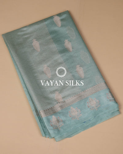 Ice Blue Banarasi Katan Silk Saree