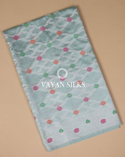 Ice Blue Dupion Silk Saree