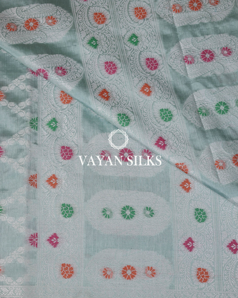 Ice Blue Dupion Silk Saree