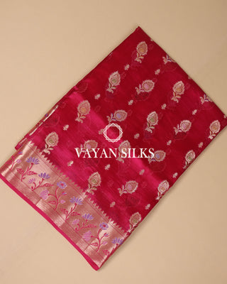 Rani Pink Pure Dupion Katan Silk Saree