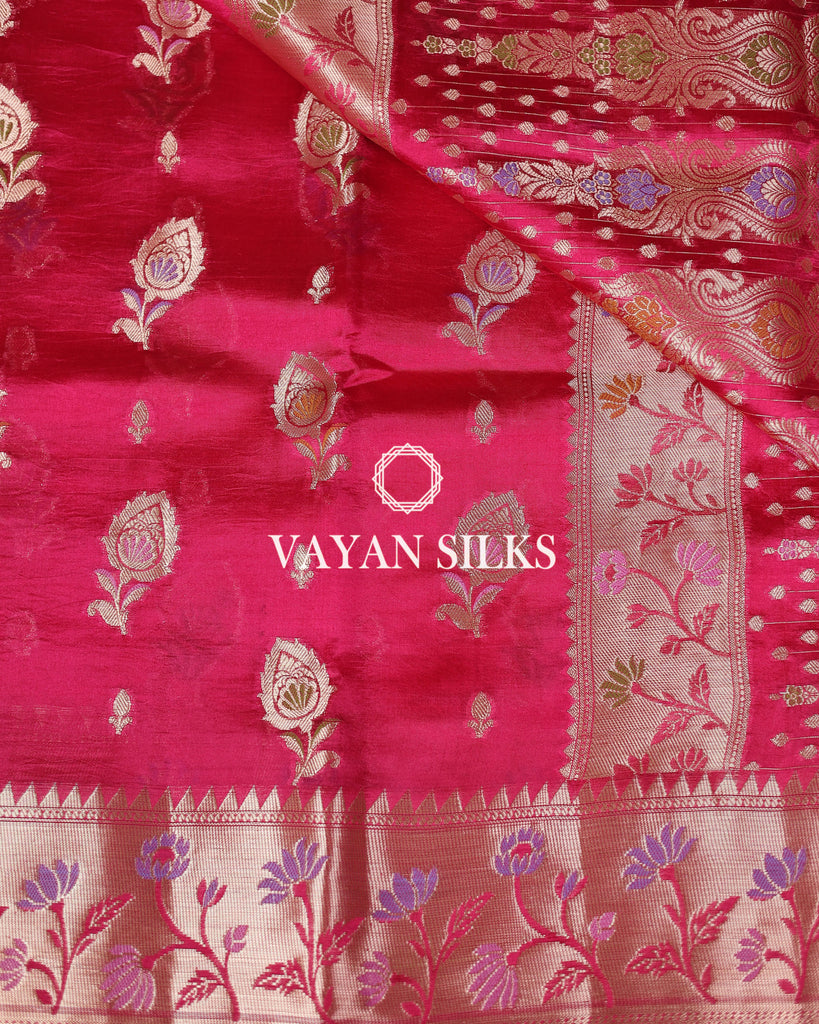 Rani Pink Pure Dupion Katan Silk Saree
