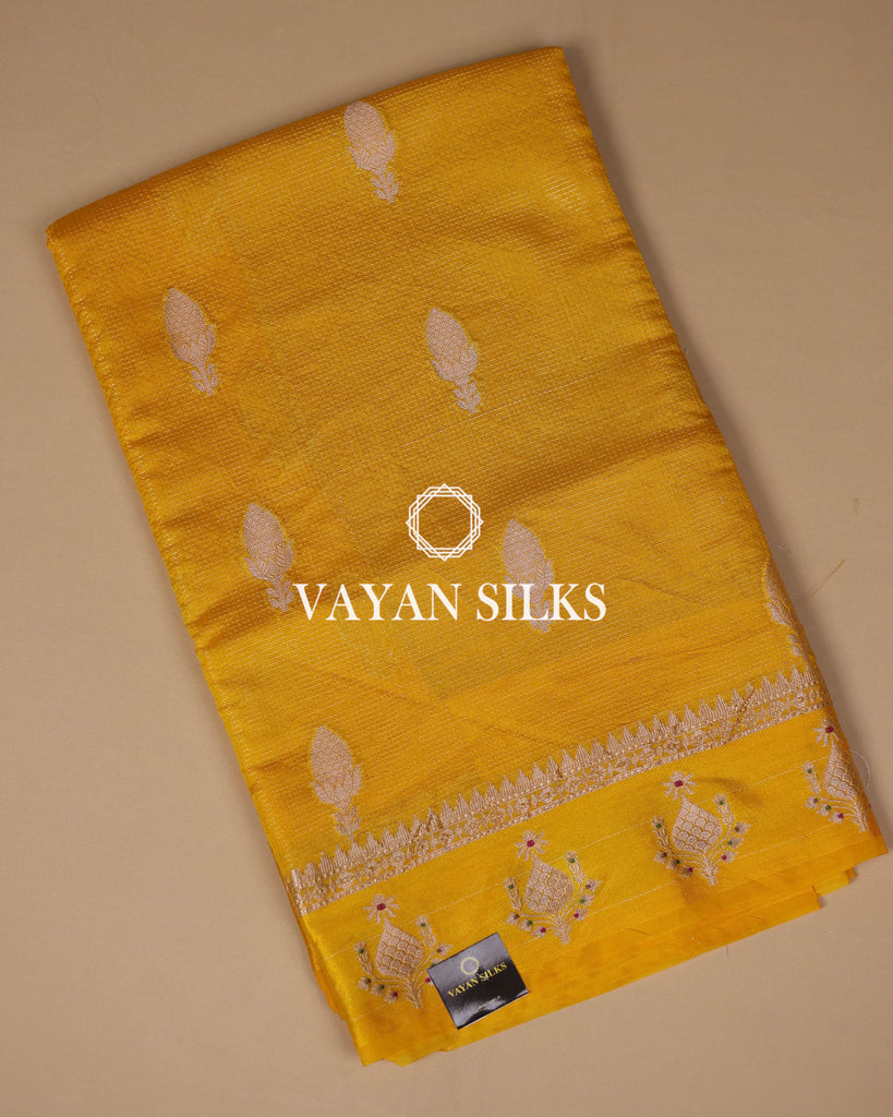 Yellow Banarasi Katan Silk Saree