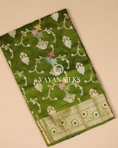 Green Pure Dupion Katan Silk Saree