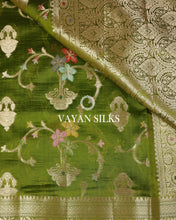 Load image into Gallery viewer, Green Pure Dupion Katan Silk Saree