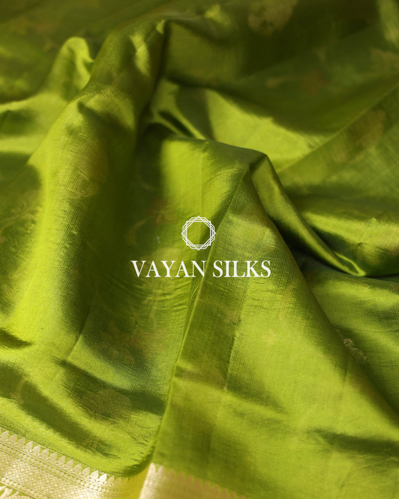 Green Pure Dupion Katan Silk Saree