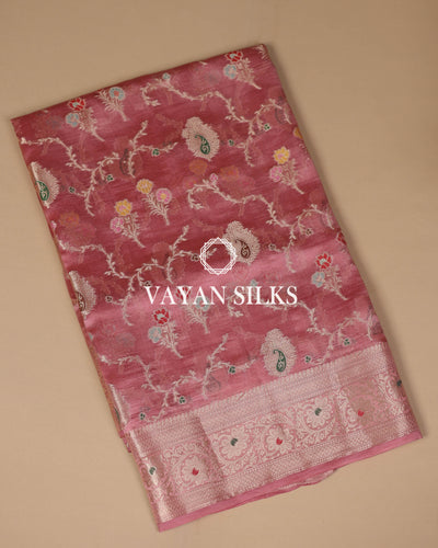 Onion Pink Pure Dupion Katan Silk Saree