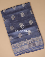 Load image into Gallery viewer, Steel Blue Pure Dupion Katan Silk Saree