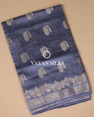Steel Blue Pure Dupion Katan Silk Saree