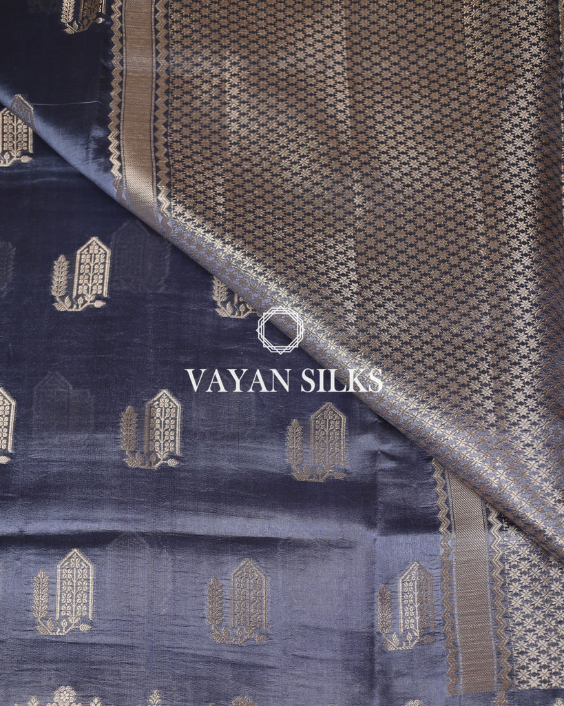 Steel Blue Pure Dupion Katan Silk Saree