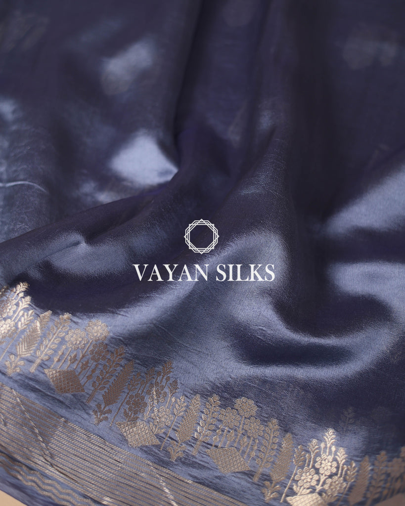 Steel Blue Pure Dupion Katan Silk Saree