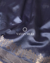 Load image into Gallery viewer, Steel Blue Pure Dupion Katan Silk Saree