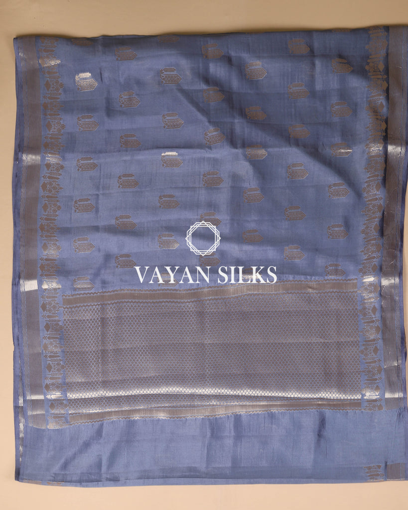 Steel Blue Pure Dupion Katan Silk Saree