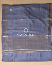 Load image into Gallery viewer, Steel Blue Pure Dupion Katan Silk Saree