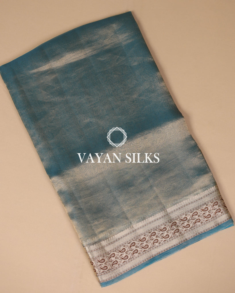 Sea Blue Pure Tissue Silk Saree