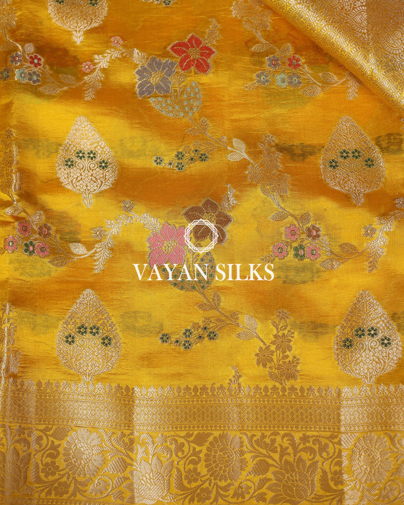 Yellow Pure Dupion Katan Silk Saree