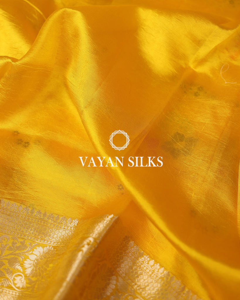 Yellow Pure Dupion Katan Silk Saree