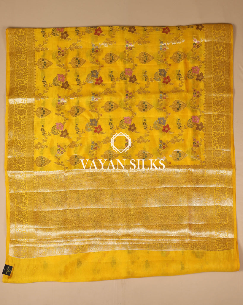 Yellow Pure Dupion Katan Silk Saree