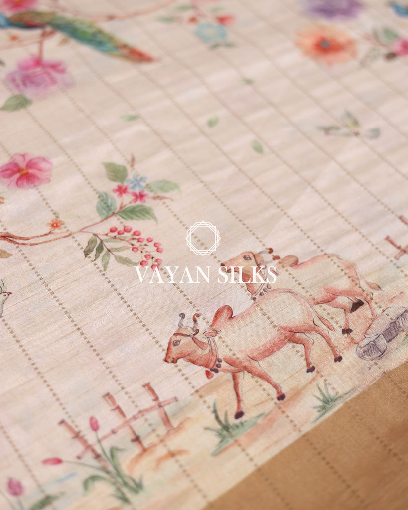 Off White Semi-Tussar Silk Saree
