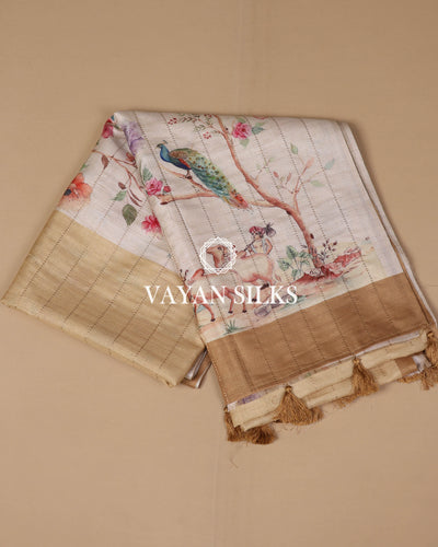 Off White Semi-Tussar Silk Saree