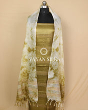 Load image into Gallery viewer, Cream Olive Green Woven Pure Tussar Silk Unstitched Suit Set