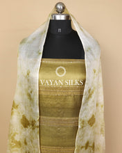 Load image into Gallery viewer, Cream Olive Green Woven Pure Tussar Silk Unstitched Suit Set