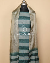 Load image into Gallery viewer, Green Beige Woven Pure Tussar Silk Unstitched Suit Set