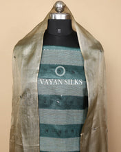 Load image into Gallery viewer, Green Beige Woven Pure Tussar Silk Unstitched Suit Set