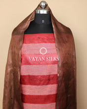 Load image into Gallery viewer, Dark Brown Red Woven Pure Tussar Silk Unstitched Suit Set